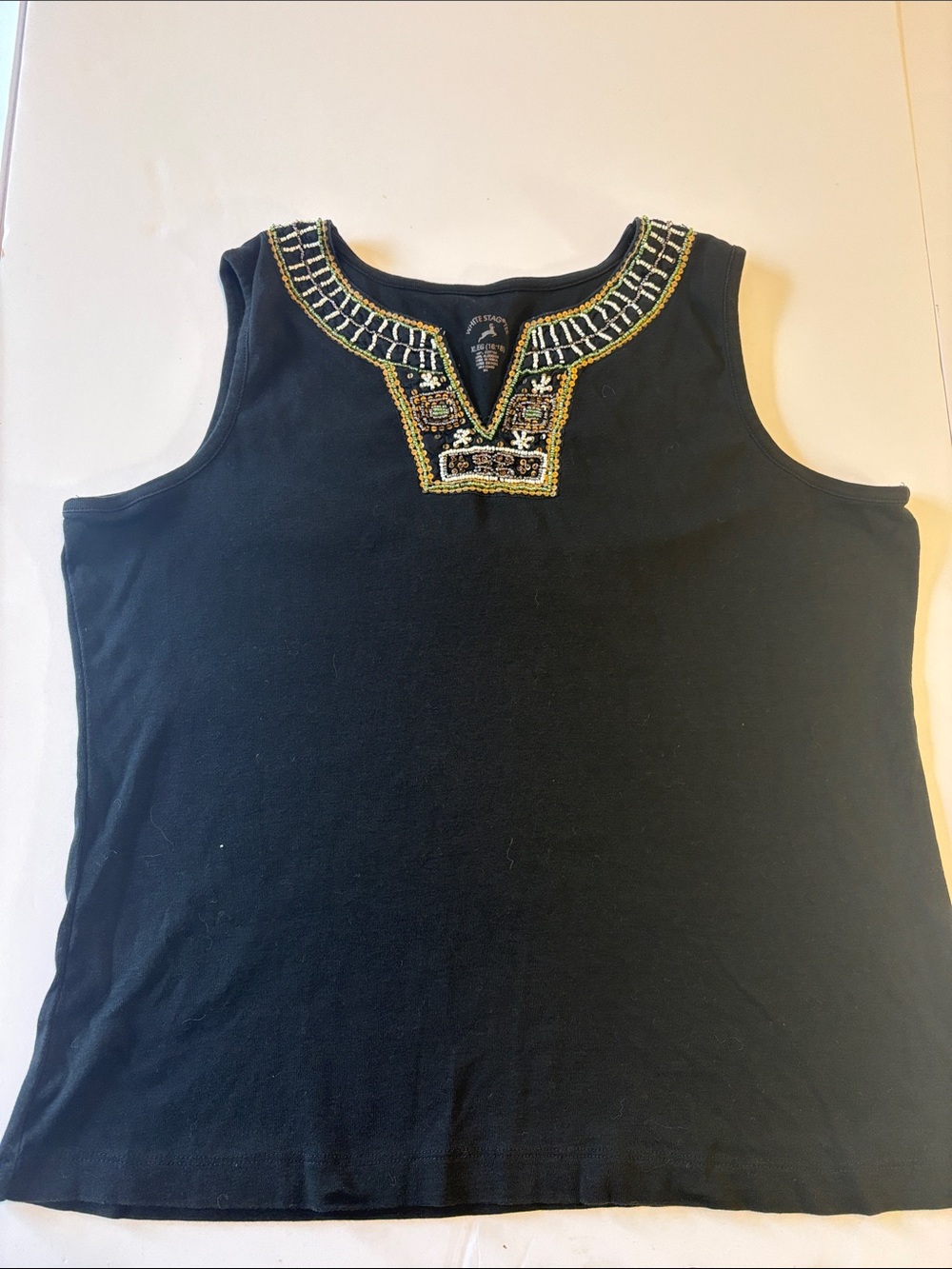 White Stag Black Tank with Beaded Embellished V-Neck